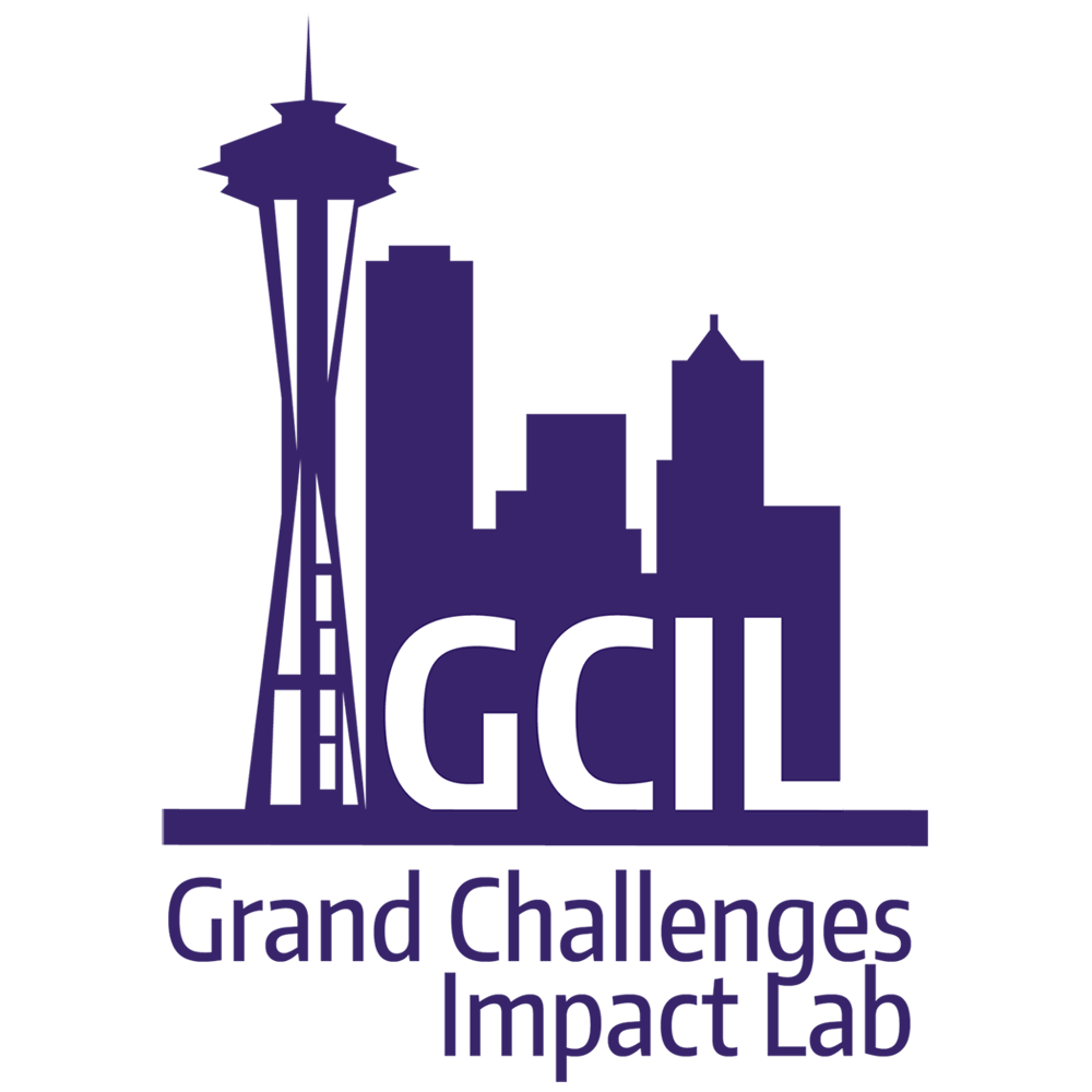 GCIL Seattle program logo, including an outline of the Seattle skyline and the name of the program, Grand Challenges Impact Lab